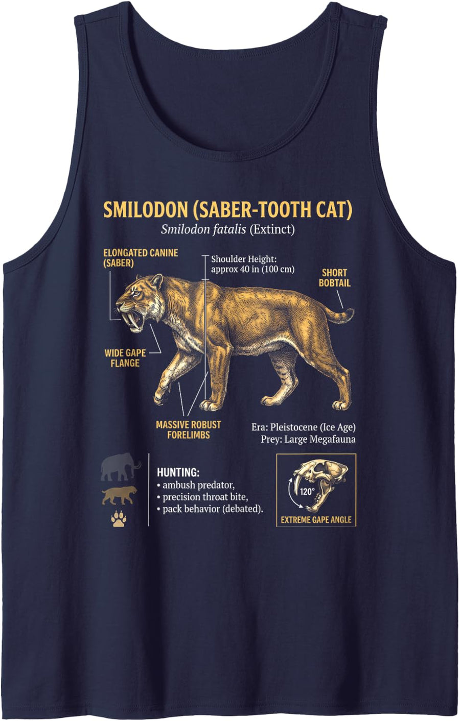 Smilodon Saver Tooth Cat Animal Smilodon Saber-Toothed Tiger Tank Top - Navy Blue