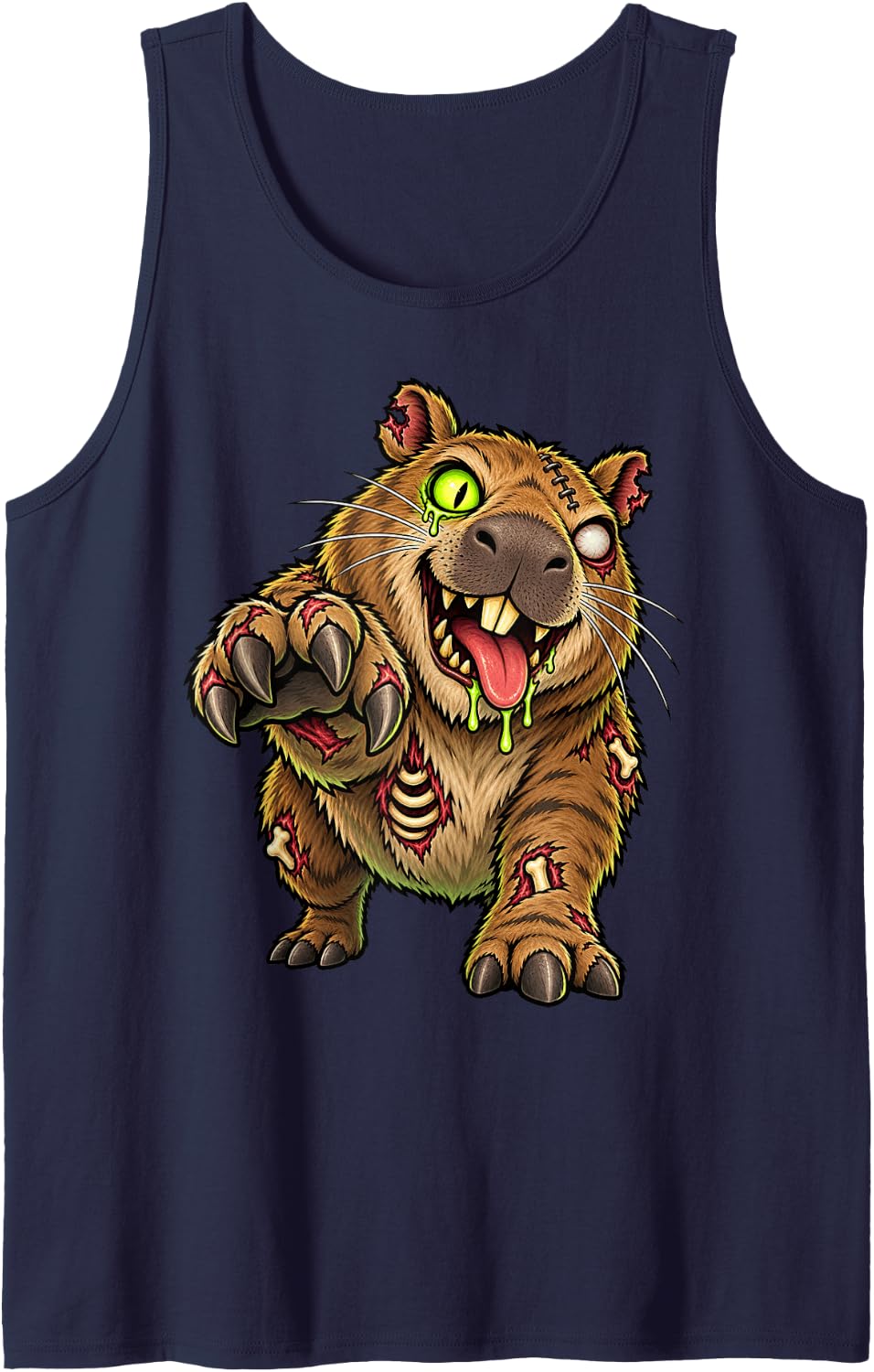 Zombie Capybara Halloween Creepy Animal Themed Sleeveless Tank Top - Navy Blue