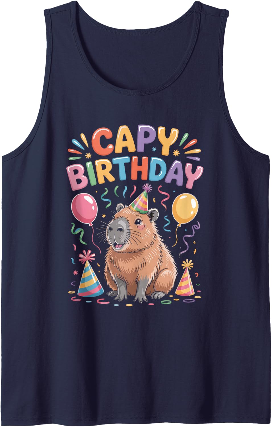 Capy Birthday Cute Capybara Pun Party Sleeveless Tank Top - Navy Blue