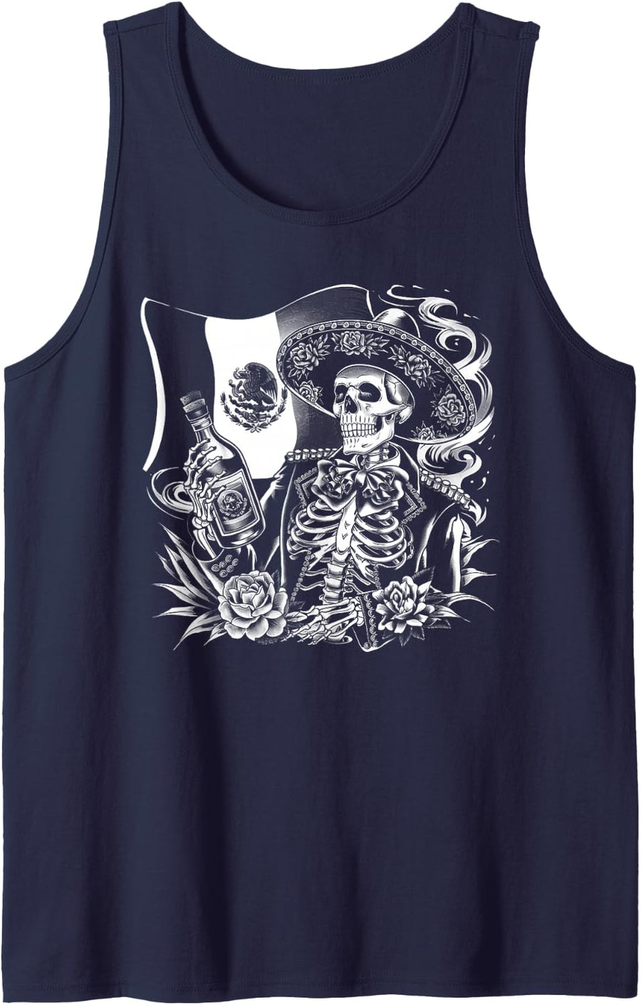 Mexico Vintage Skeleton Tequila Dia De Los Muertos Mexican Tank Top - Navy Blue
