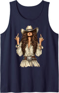 Boho Cowgirl Western Apparel Country Southern Mom Turquoise Sleeveless Tank Top - Navy Blue