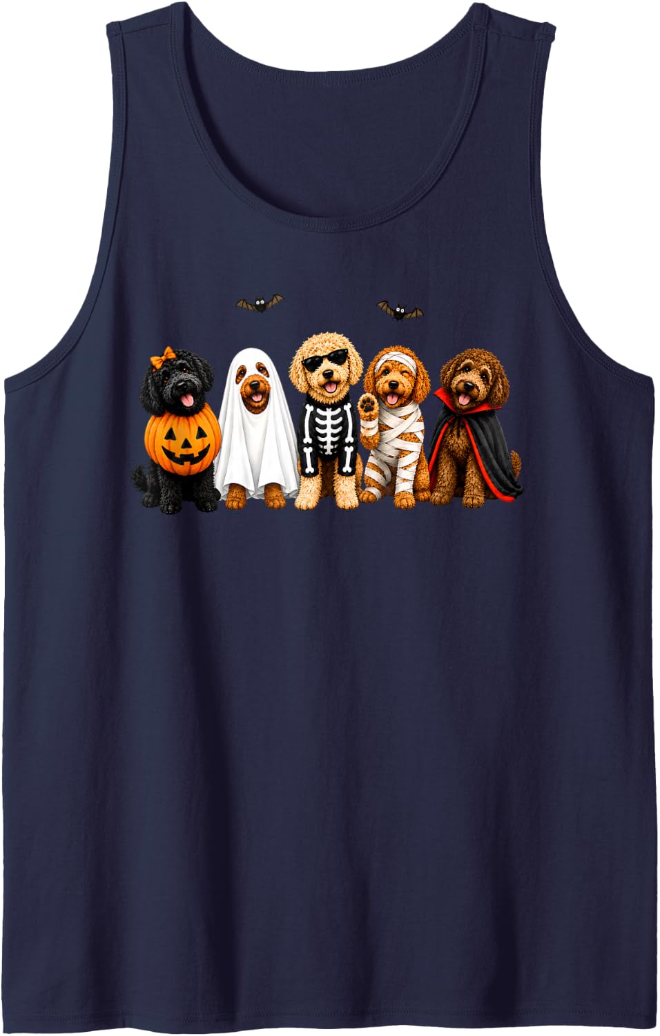 Cute Halloween Goldendoodle Dog Pumpkin Costume Dog Lover Sleeveless Tank Top - Navy Blue