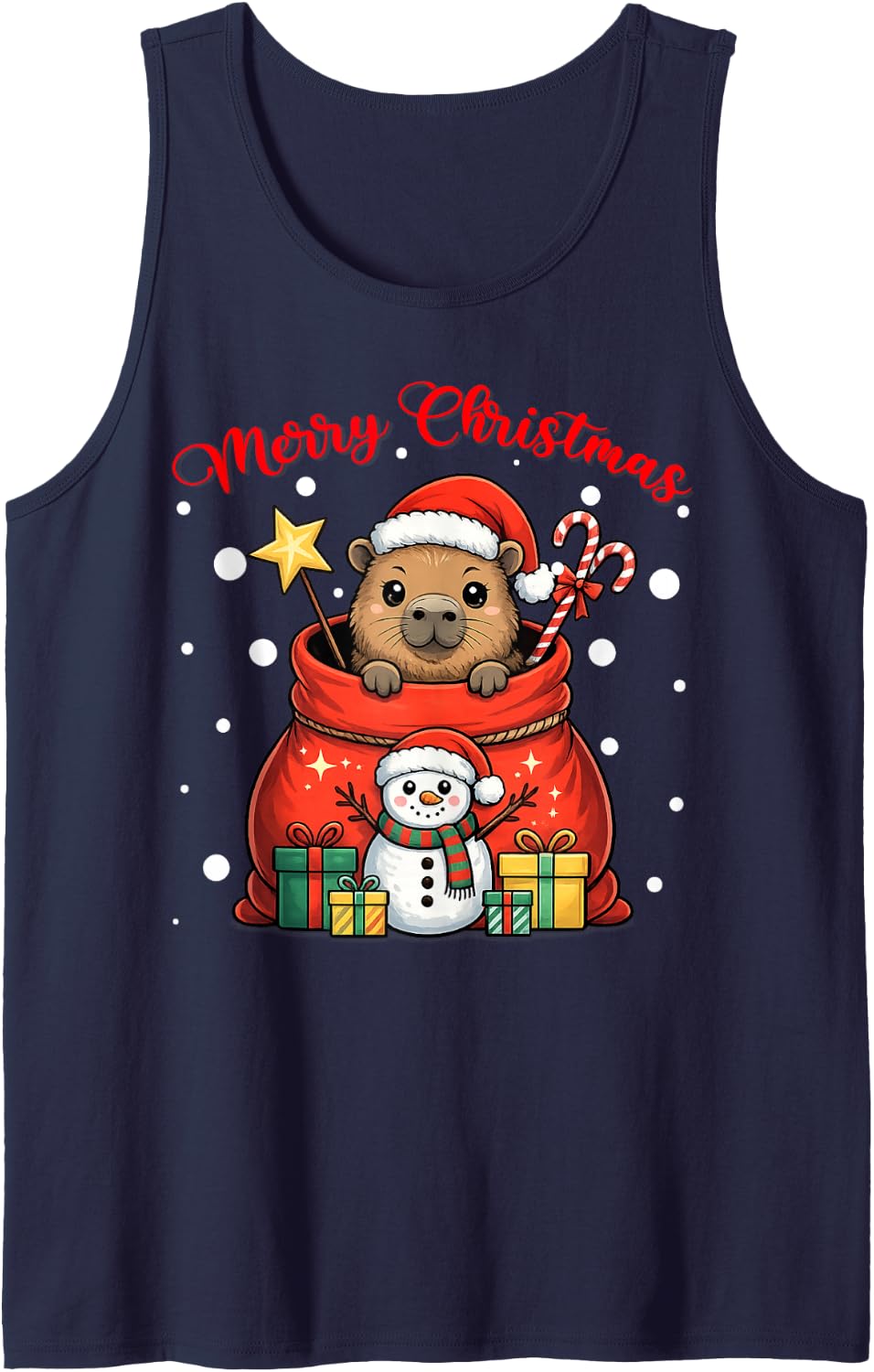 Christmas Santa Hat Capybara Snowman Xmas Girls Women Kids Sleeveless Tank Top - Navy Blue