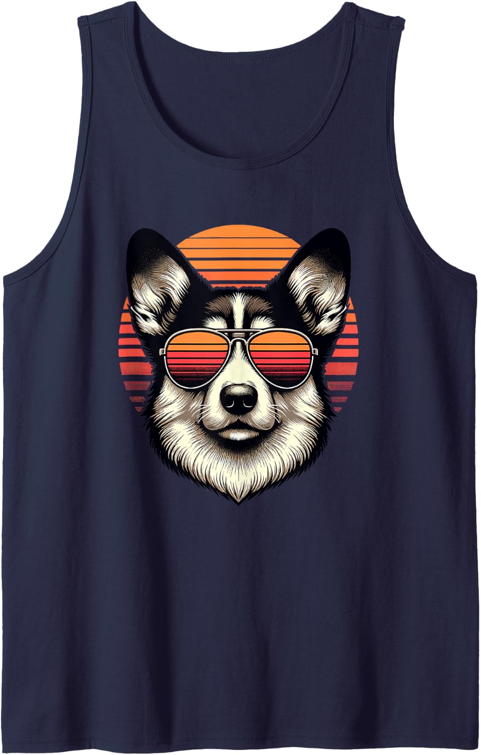 Retro Sunglasses Cardigan Welsh Corgi Corgis Tank Top - Navy Blue