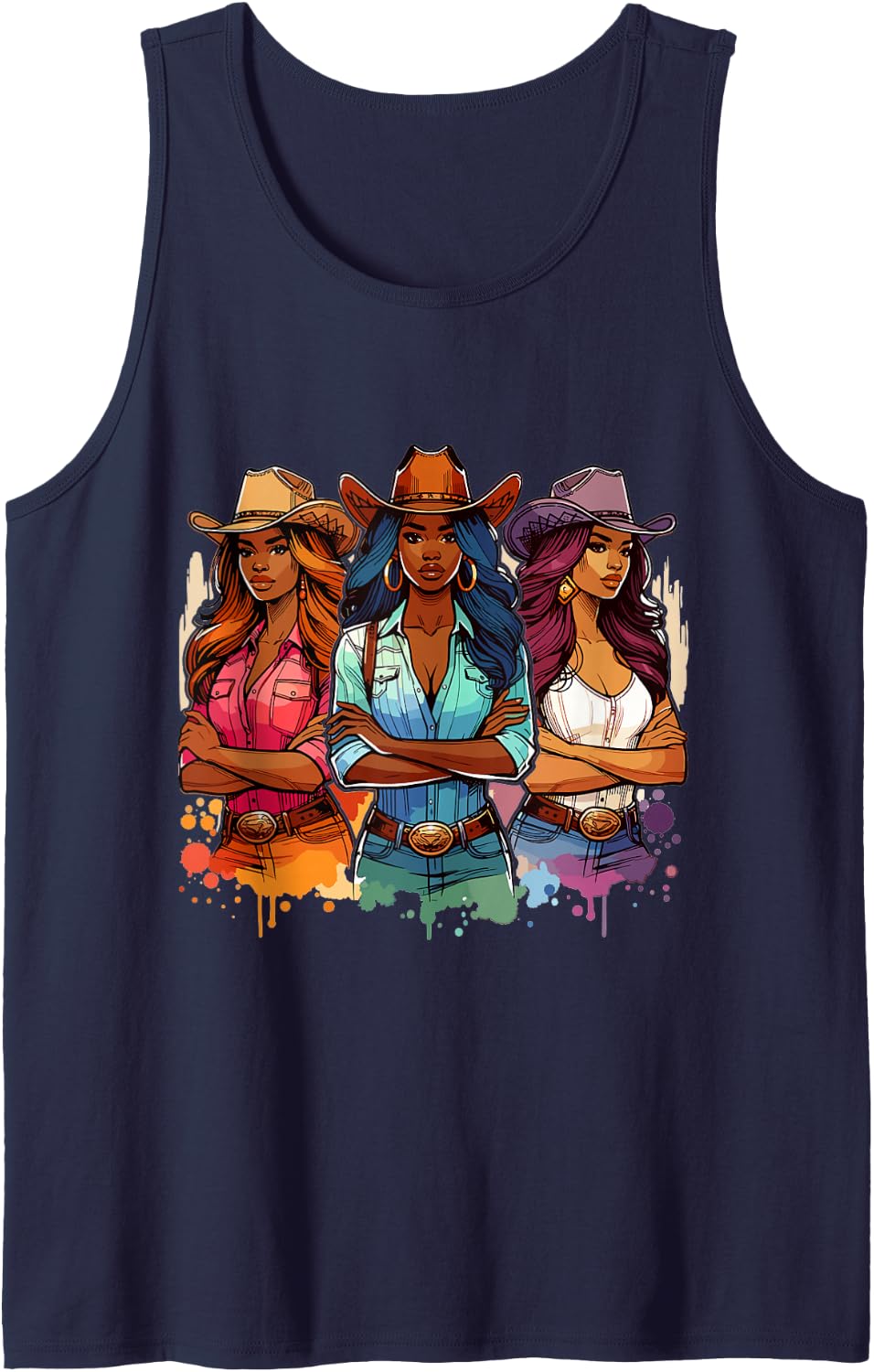 Black Cowgirls African American Western Country Melanin Girl Tank Top - Navy Blue