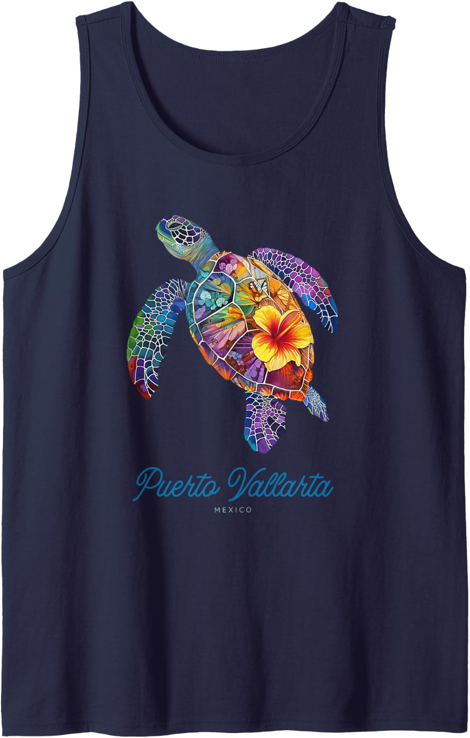 Puerto Vallarta Mexico Travel Souvenir Vintage Sea Turtle Tank Top - Navy Blue