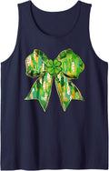 St.Patricks Day Retro Lucky Shamrock Coquette Bow Girl Women Sleeveless Tank Top - Navy Blue