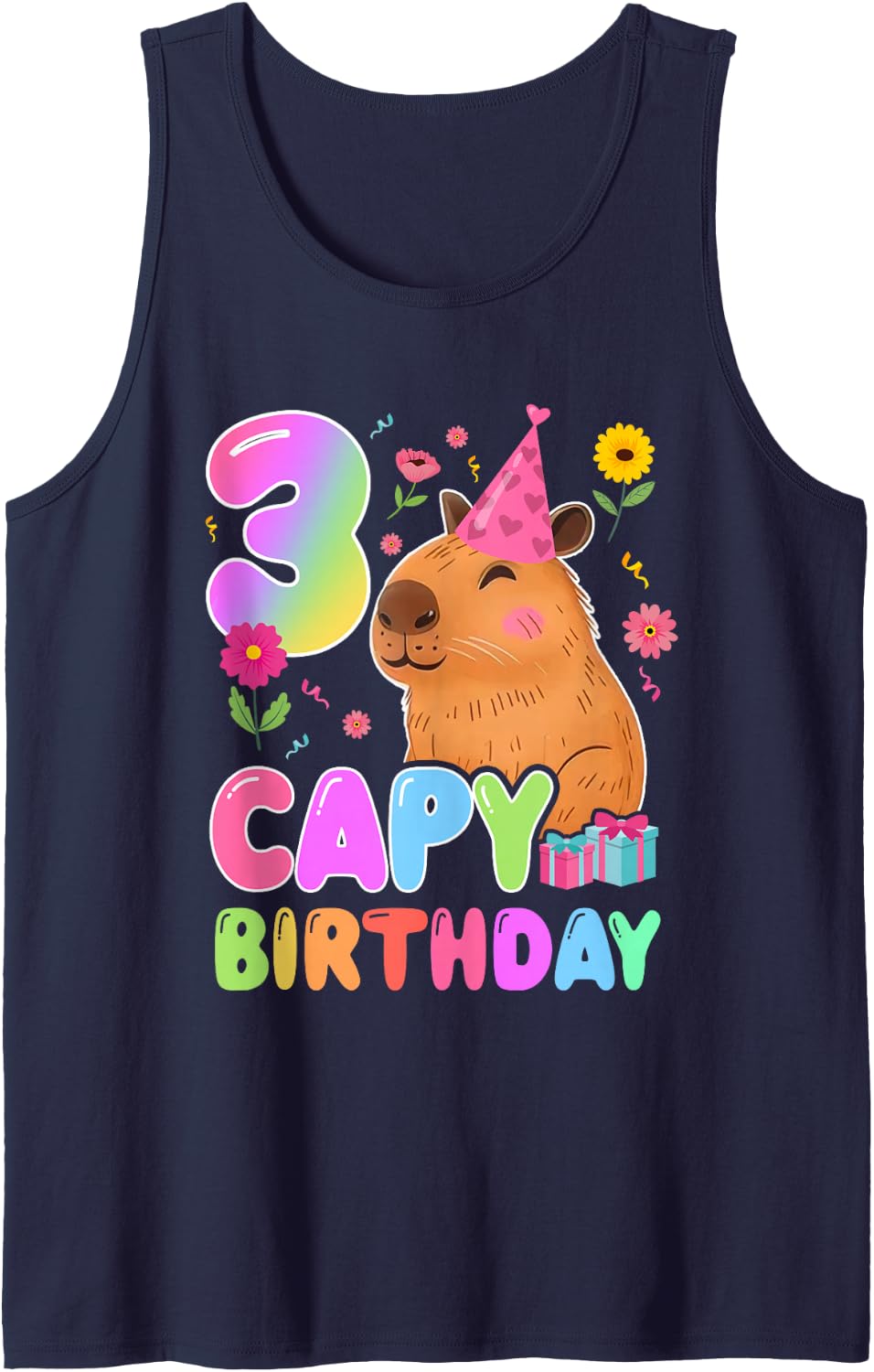 3 Year Old Birthday Capybara Lover 3rd Capy Birthday Tank Top - Navy Blue