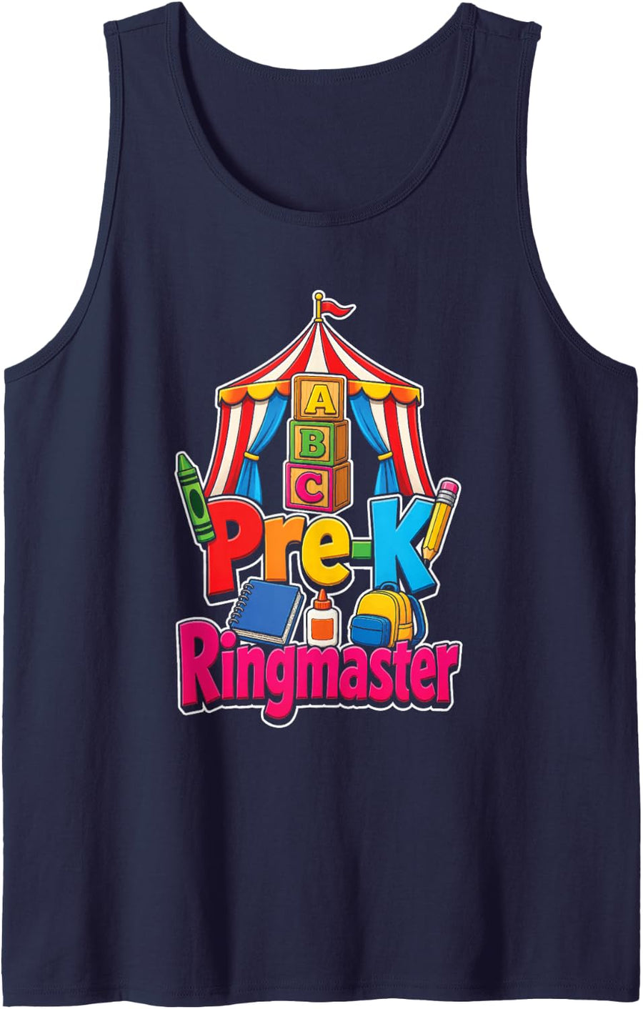 Pre-K Ringmaster Preschool First Day of School Circus Sleeveless Tank Top - Navy Blue