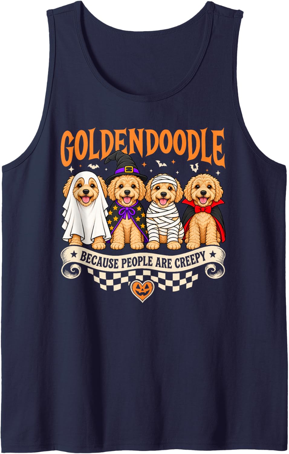 Goldendoodle Because People are Creepy Dog Halloween Costume Sleeveless Tank Top - Navy Blue