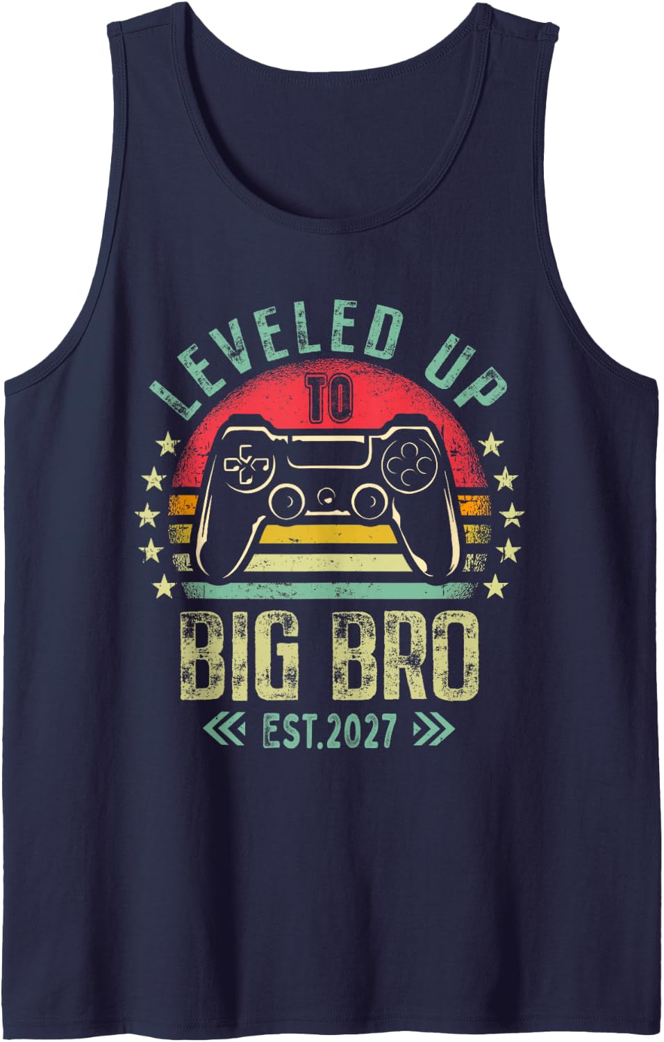 Men's I Leveled Up to Big Brother 2027 Funny Video Gamer Boys Men Sleeveless Tank Top - Navy Blue