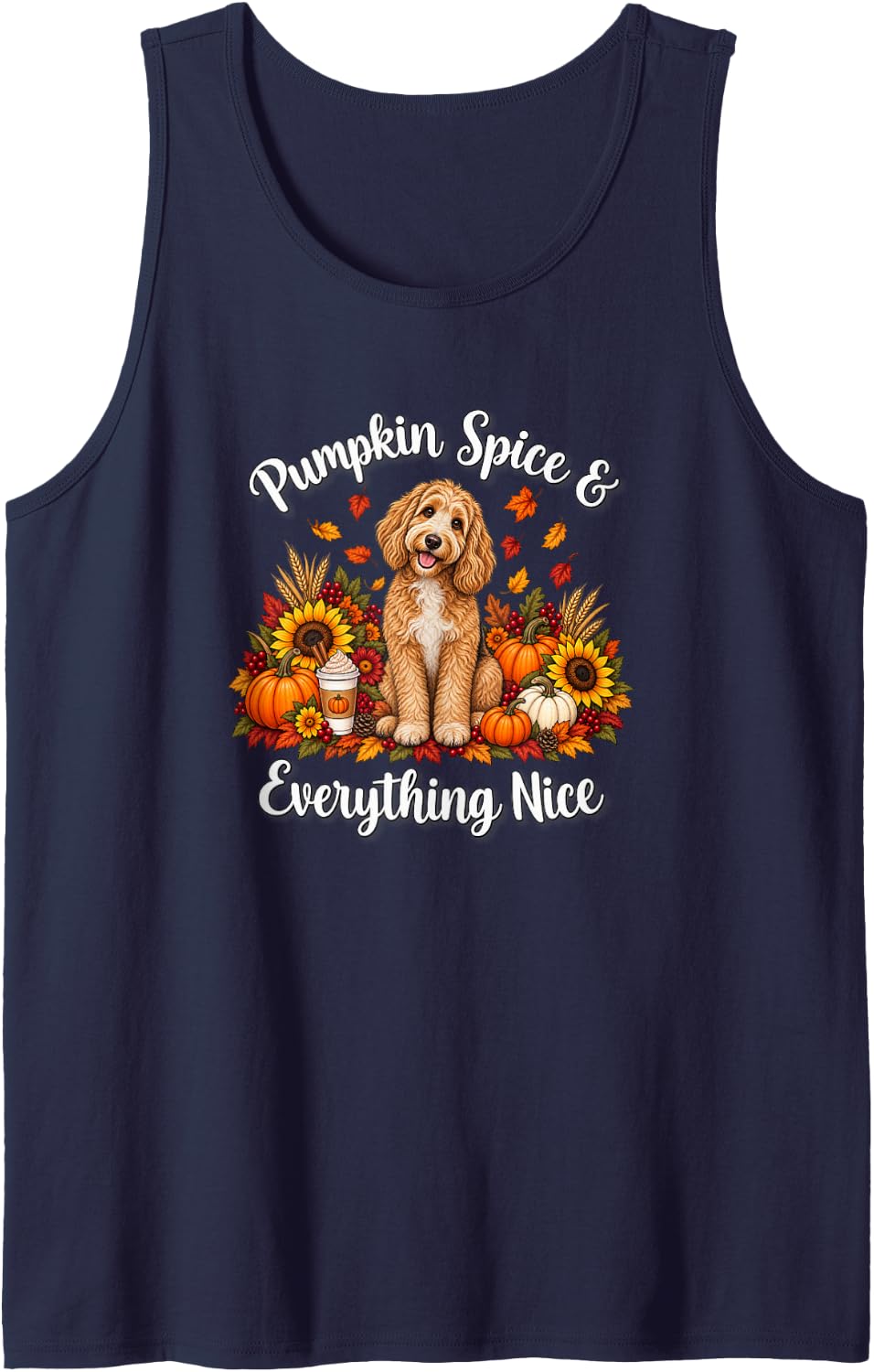Womens Moms Fall Pumpkin Spice Goldendoodle Doodle Dog Lover Sleeveless Tank Top - Navy Blue
