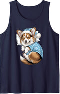 Sleepy Pembroke Welsh Corgi Pajama Dog Lover Men Woman Kids Sleeveless Tank Top - Navy Blue