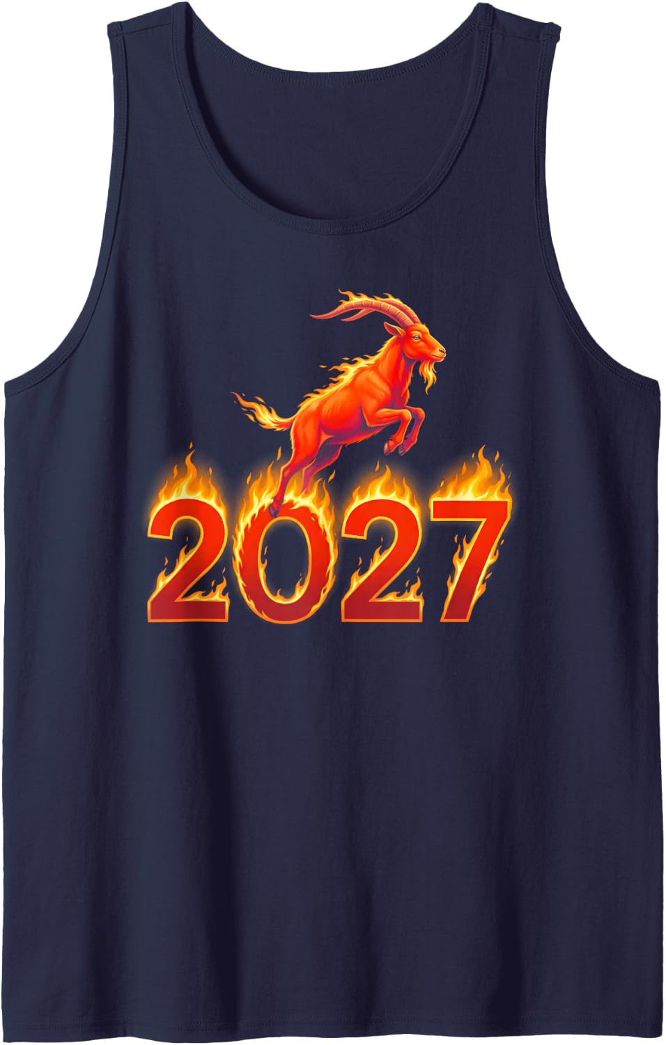 Flaming 2027 Fire Goat Leaping Chinese New Year Art Sleeveless Tank Top - Navy Blue