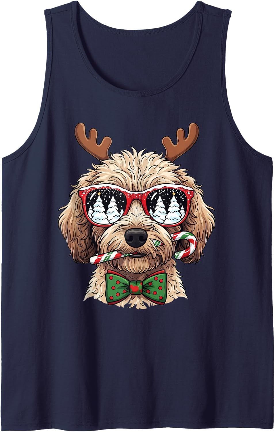 Goldendoodle Christmas Reindeer Holiday Dog Lover Xmas Sleeveless Tank Top - Navy Blue