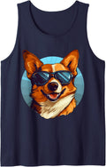 Welsh Corgi Pembroke Dog Breed Pet with Sunglasses Sleeveless Tank Top - Navy Blue