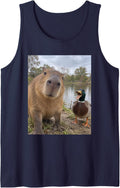 Funny Capybara and Duck Unbothered Animal Humor Sleeveless Tank Top - Navy Blue