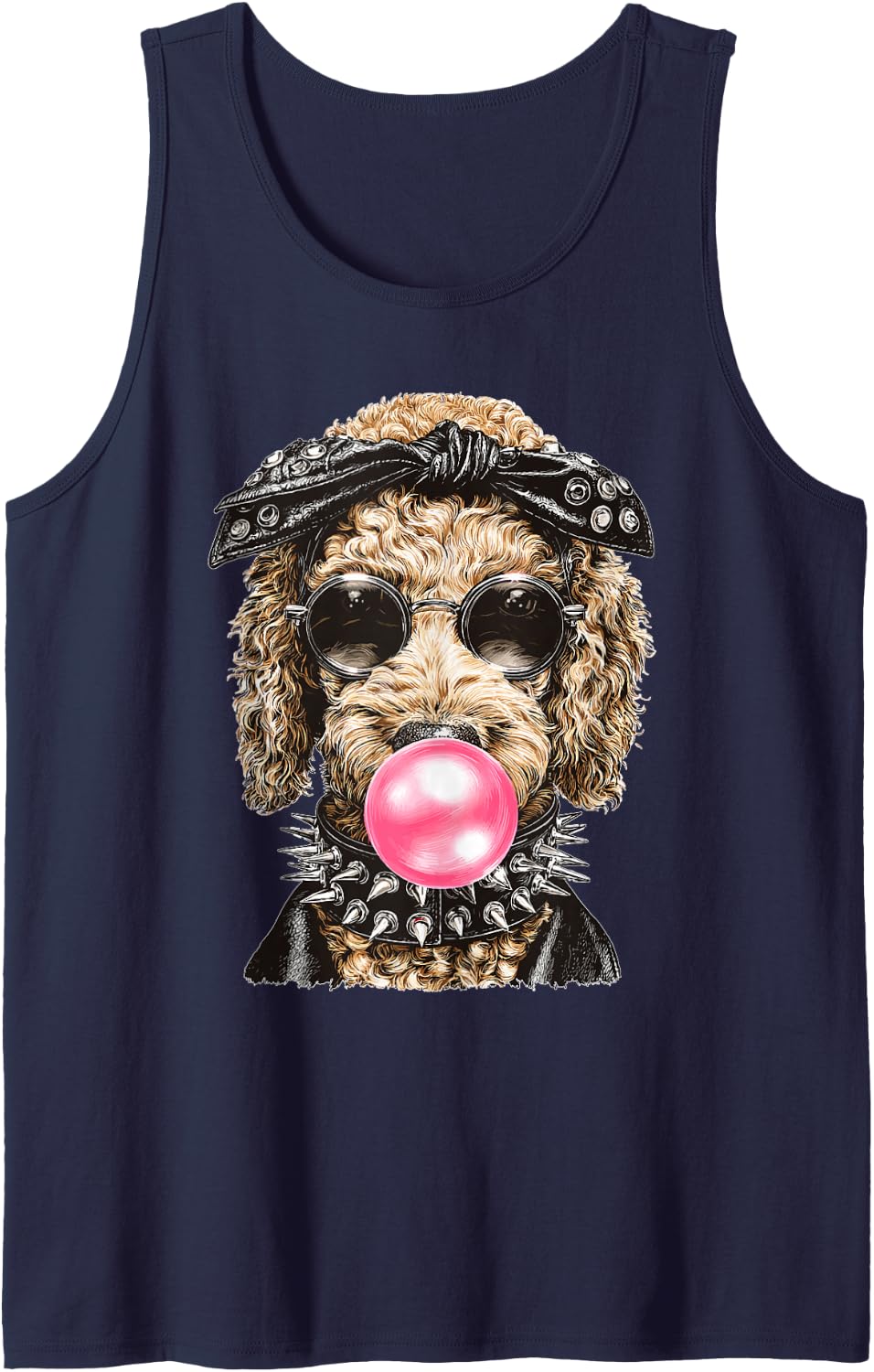 Goldendoodle with Sunglasses Punk Animal Bubblegum Gothic Sleeveless Tank Top - Navy Blue