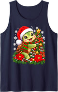 Christmas Tree Turtle Santa Hat Men Women Kids Sleeveless Tank Top - Navy Blue