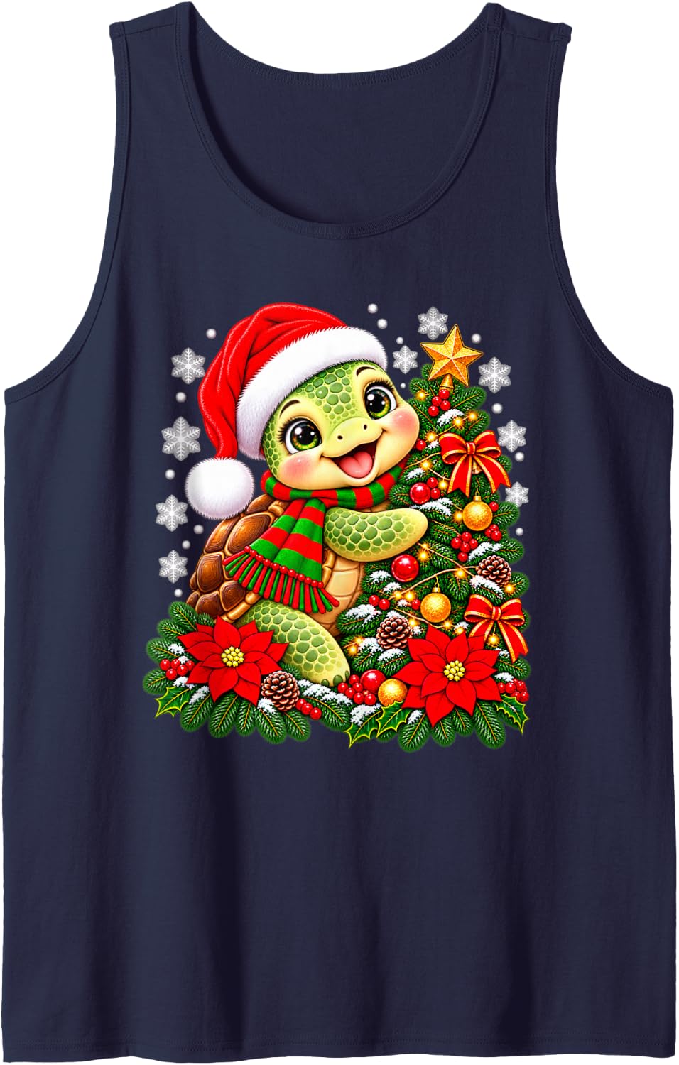 Christmas Tree Turtle Santa Hat Men Women Kids Sleeveless Tank Top - Navy Blue