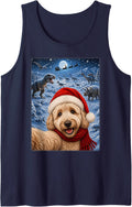 Goldendoodle Dog Christmas Moon Night Starry Dinosaurs Xmas Tank Top - Navy Blue