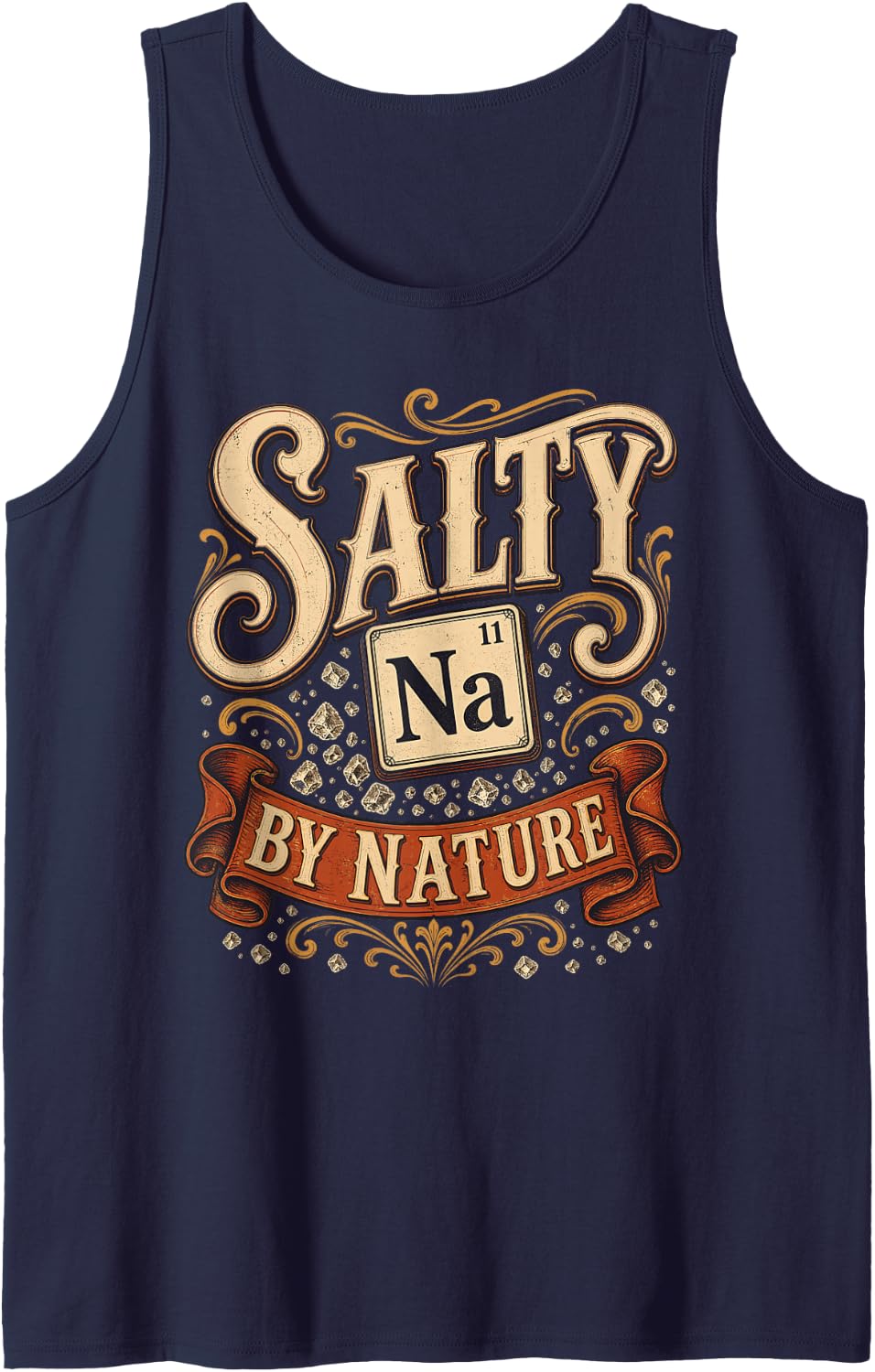 Salty by Nature Chemistry Sodium Science Pun Sleeveless Tank Top - Navy Blue