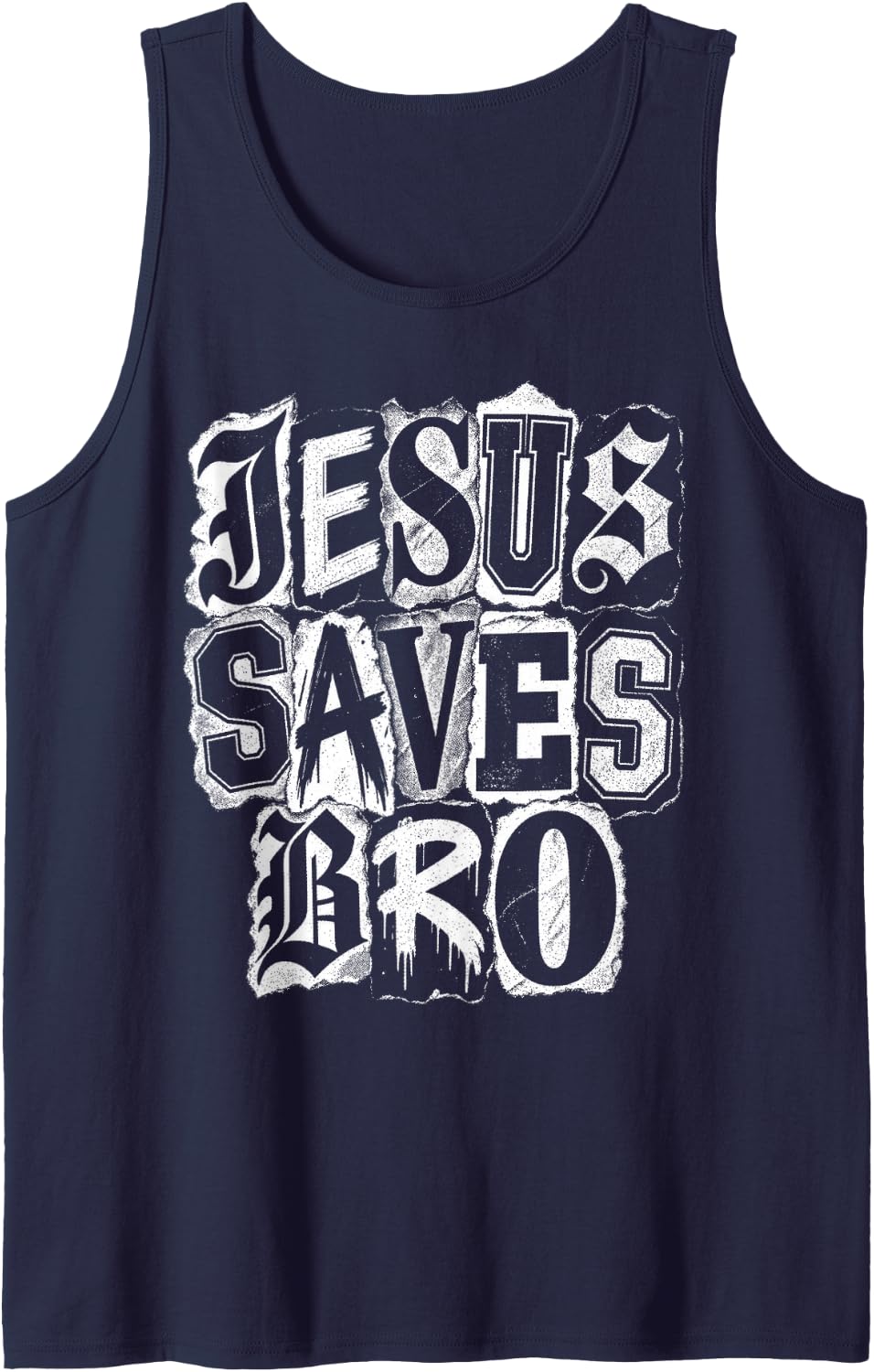 Jesus Saves Bro Funny Christian Streetwear Retro Grunge Sleeveless Tank Top - Navy Blue