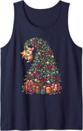 Pembroke Welsh Corgi Hanging from Christmas Tree Festive Sleeveless Tank Top - Navy Blue