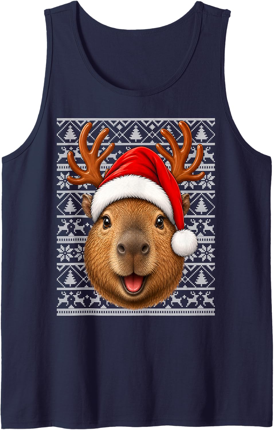 Capybara Christmas Santa Hat Ugly Sweaters Capybara Xmas Sleeveless Tank Top - Navy Blue