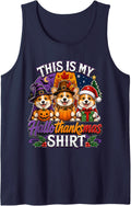 This is My Hallothanksmas Pembroke Welsh Corgi Dog Lovers Sleeveless Tank Top - Navy Blue