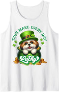 Shihtzu Lucky St Patricks Day Tzu Dog Mom Sleeveless Tank Top - White