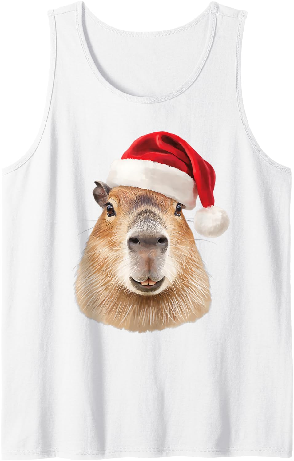 Funny Capybara Santa Hat Christmas Wildlife Lover Sleeveless Tank Top - White