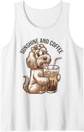 Goldendoodle Dog Sunshine and Coffee Iced Beverage Drink Sleeveless Tank Top - White