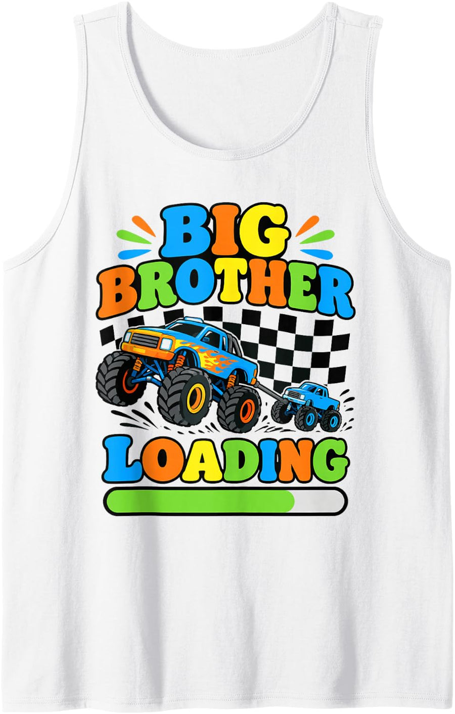 Big Bro Loading Monster Truck Pregnancy Announcement Sleeveless Tank Top - White