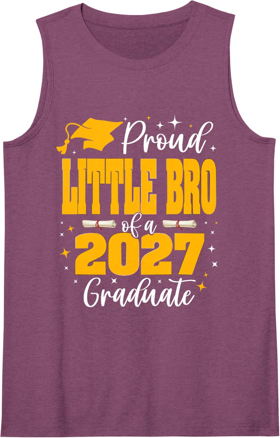 Proud Little-Bro of a Class of 2027 Graduate Graduation Sleeveless Tank Top - Purple