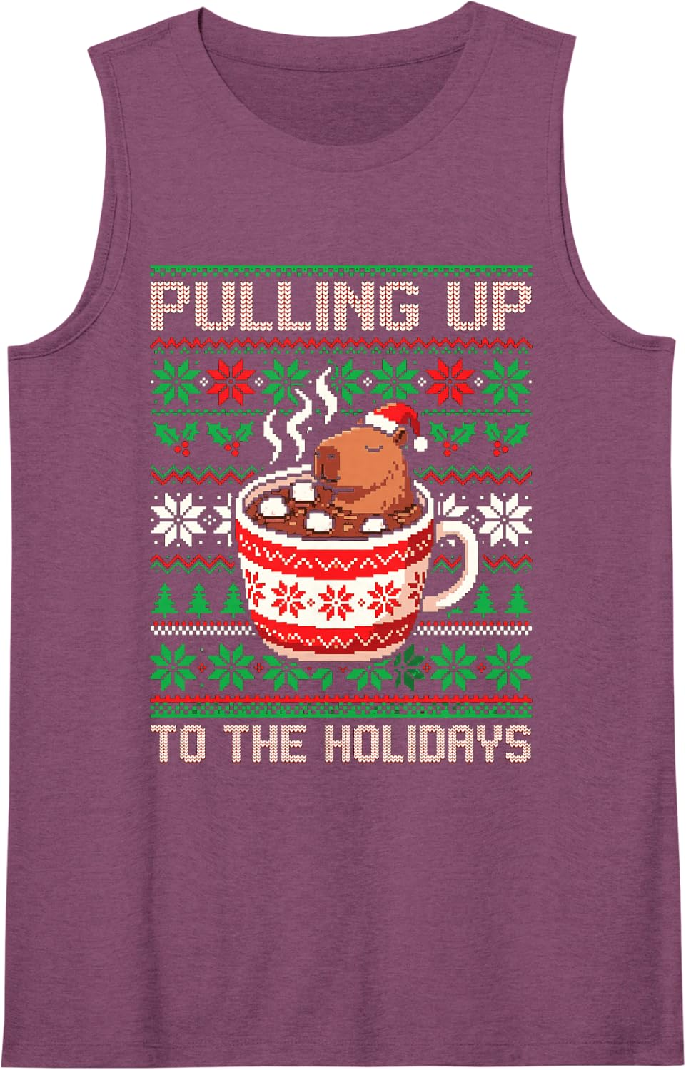 Pulling Up to The Holidays Capybara Ugly Christmas Sweater Sleeveless Tank Top - Purple