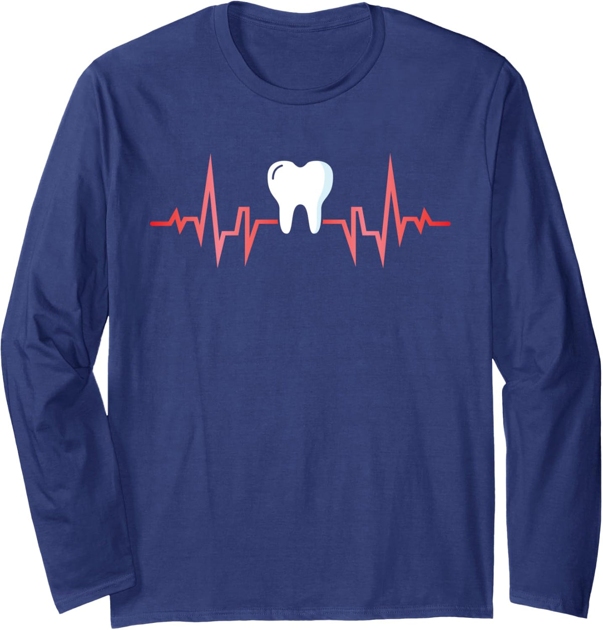 Heartbeat Tooth Dental Apparel for Dentists and Assistants Long Sleeve T-Shirt - Adult Unisex Navy Blue