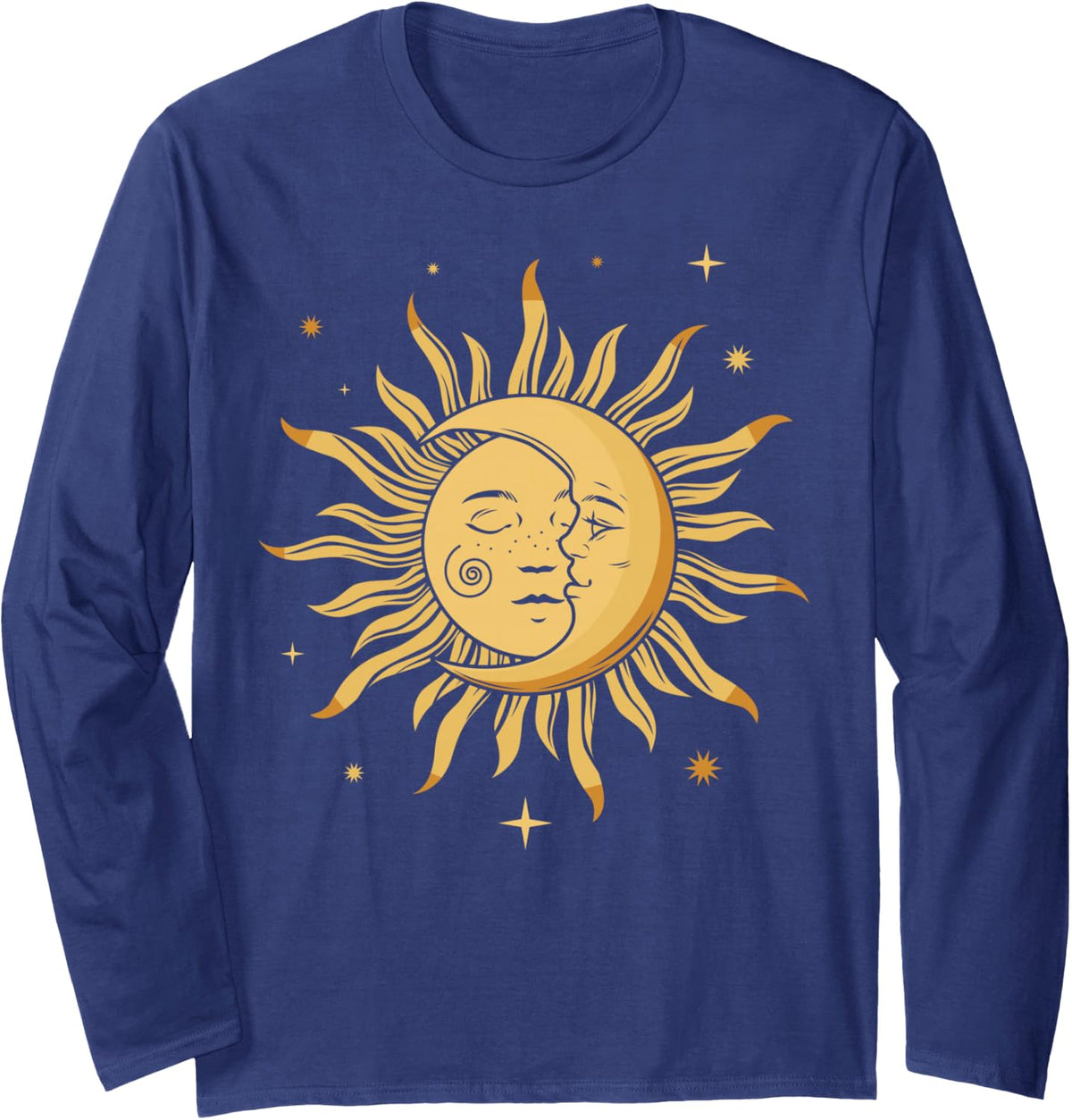 Astronomy Retro Stars Sun Moon Planets Astrophile Long Sleeve T-Shirt - Adult Unisex Navy Blue