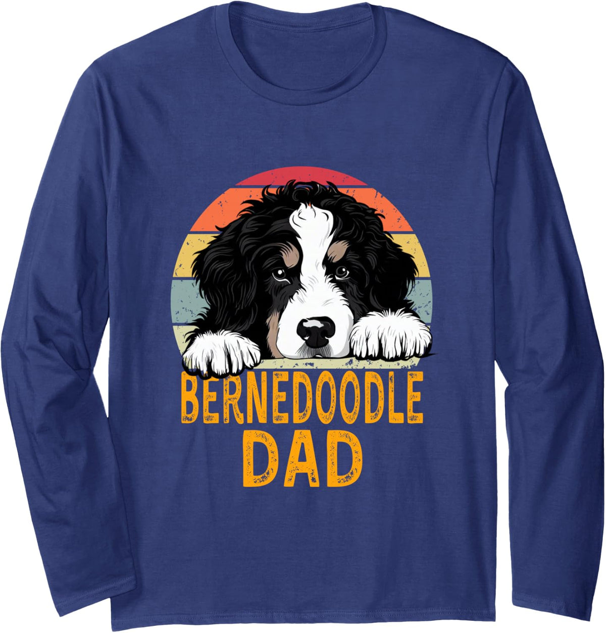 Bernedoodle Dog Dad Funny Retro My Dogs are My Cardio Long Sleeve T-Shirt - Adult Unisex Navy Blue