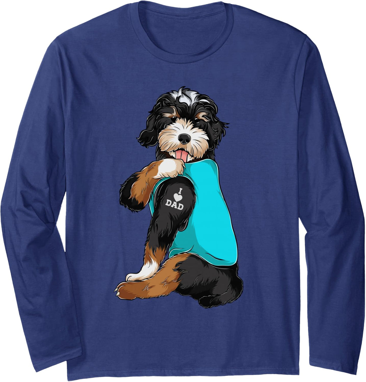 Bernedoodle I Love Dad Tattoo Apparel, Dog Dad Gifts Dads Long Sleeve T-Shirt - Adult Unisex Navy Blue