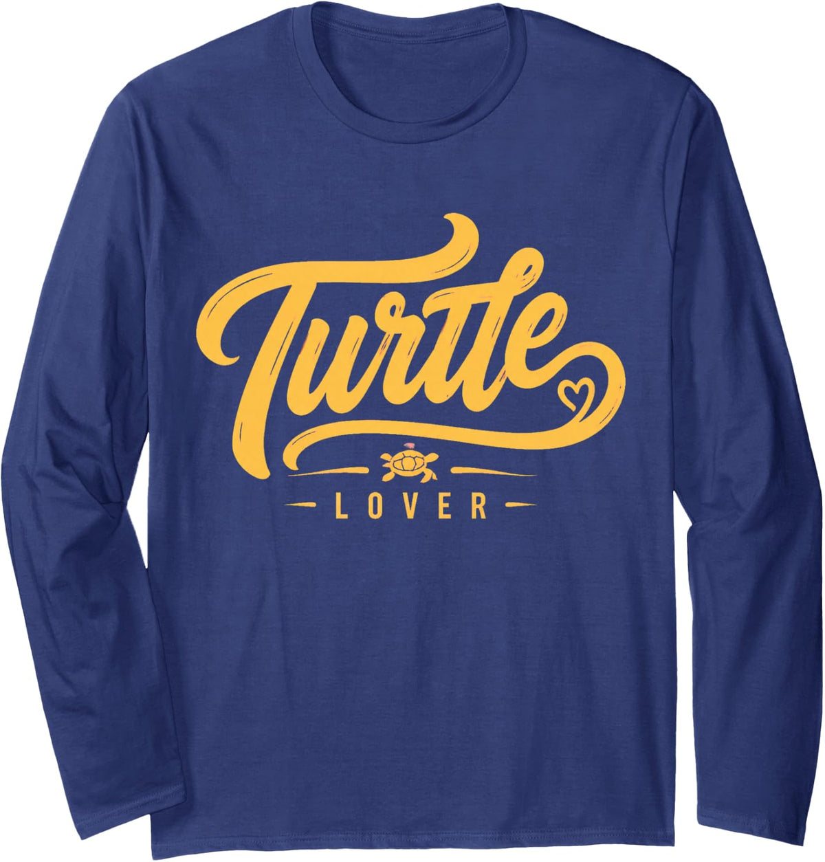 Turtle Lover Retro Brush Signature Art Long Sleeve T-Shirt - Adult Unisex Navy Blue