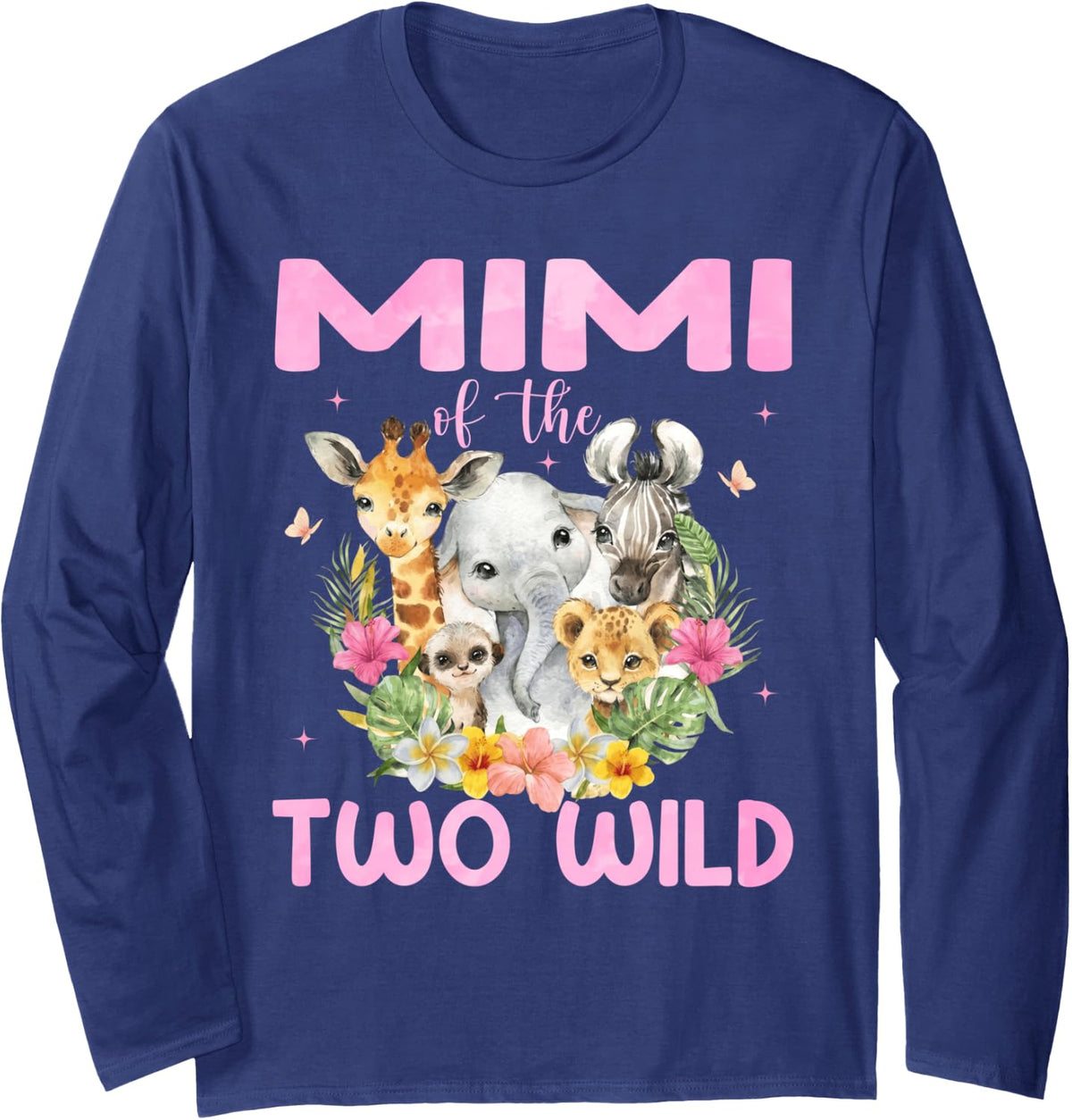 Mimi of The Two Wild Birthday Kids Safari Jungle Long Sleeve T-Shirt - Adult Unisex Navy Blue