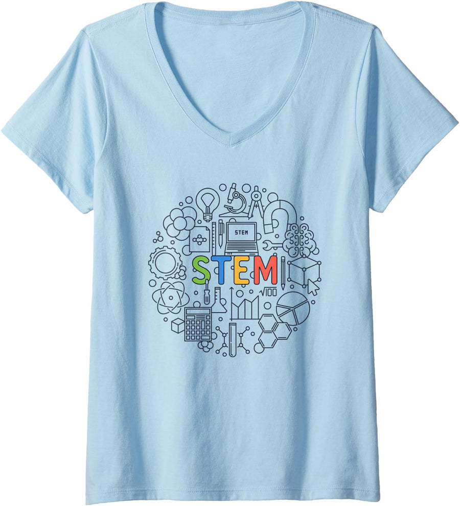 Women's STEM - Science Technology Engineering and Math for Students V-Neck T-Shirt - Baby Blue