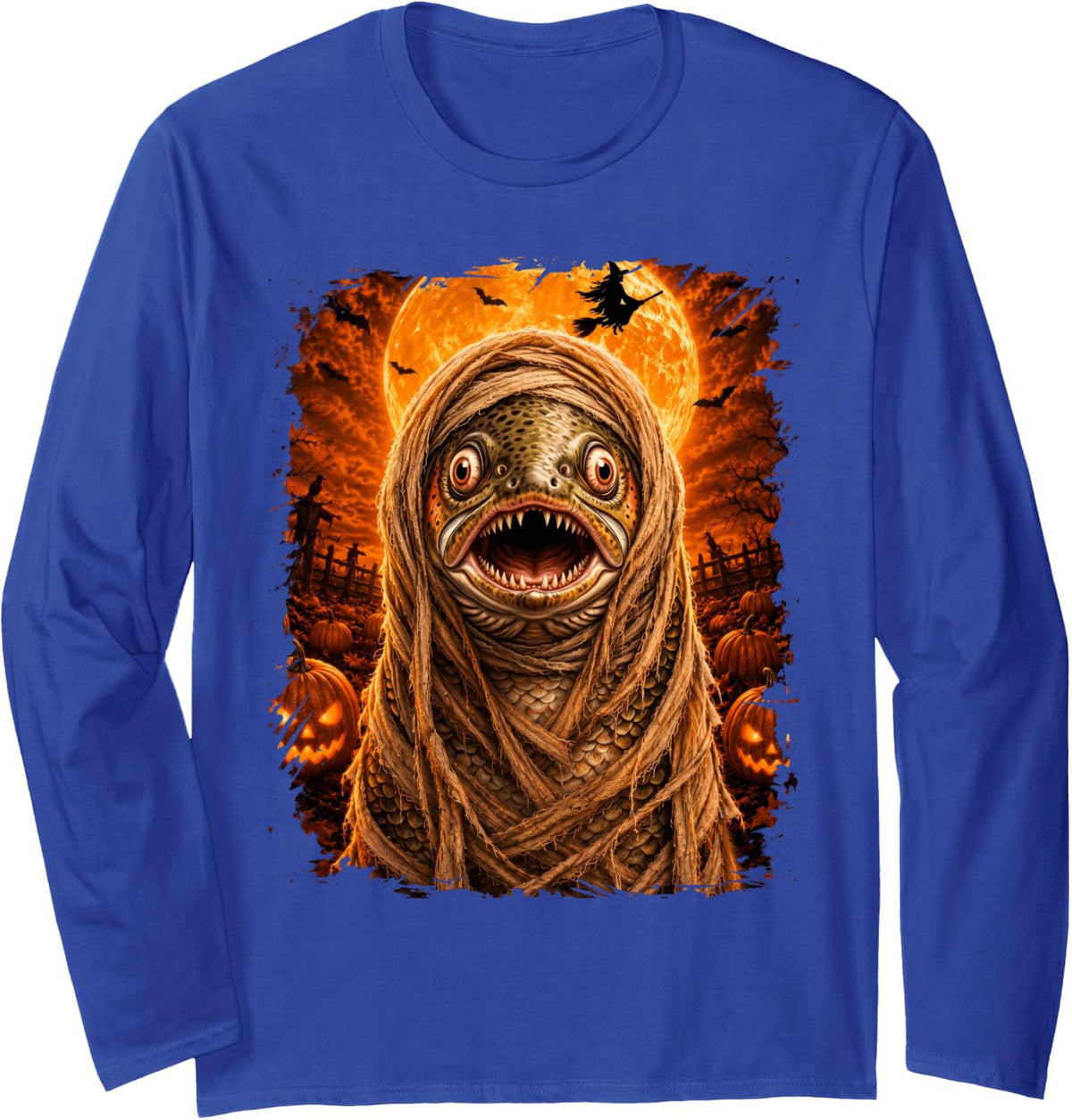 Creepy Trout Fish Halloween Night Long Sleeve T-Shirt - Adult Unisex Royal Blue