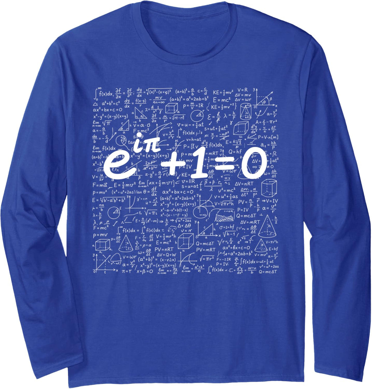 Euler's Identity Math Physics Formula Chalkboard Equation Long Sleeve T-Shirt - Adult Unisex Royal Blue