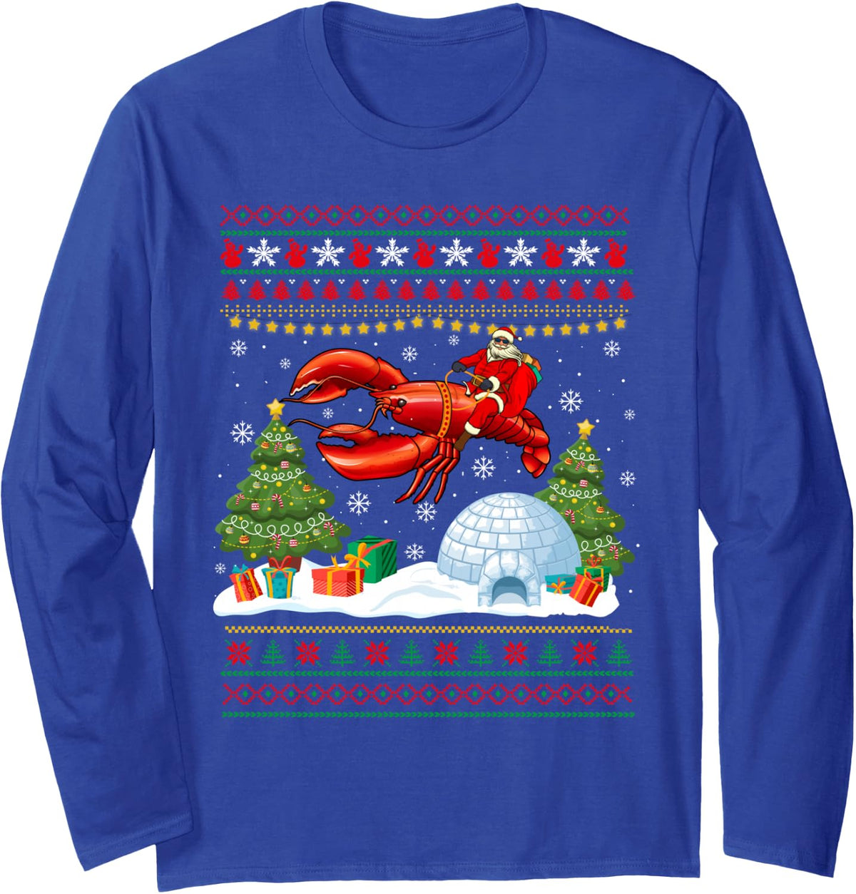 Santa Claus Riding Lobster Ugly Xmas Sweater Kids Toddlers Long Sleeve T-Shirt - Adult Unisex Royal Blue
