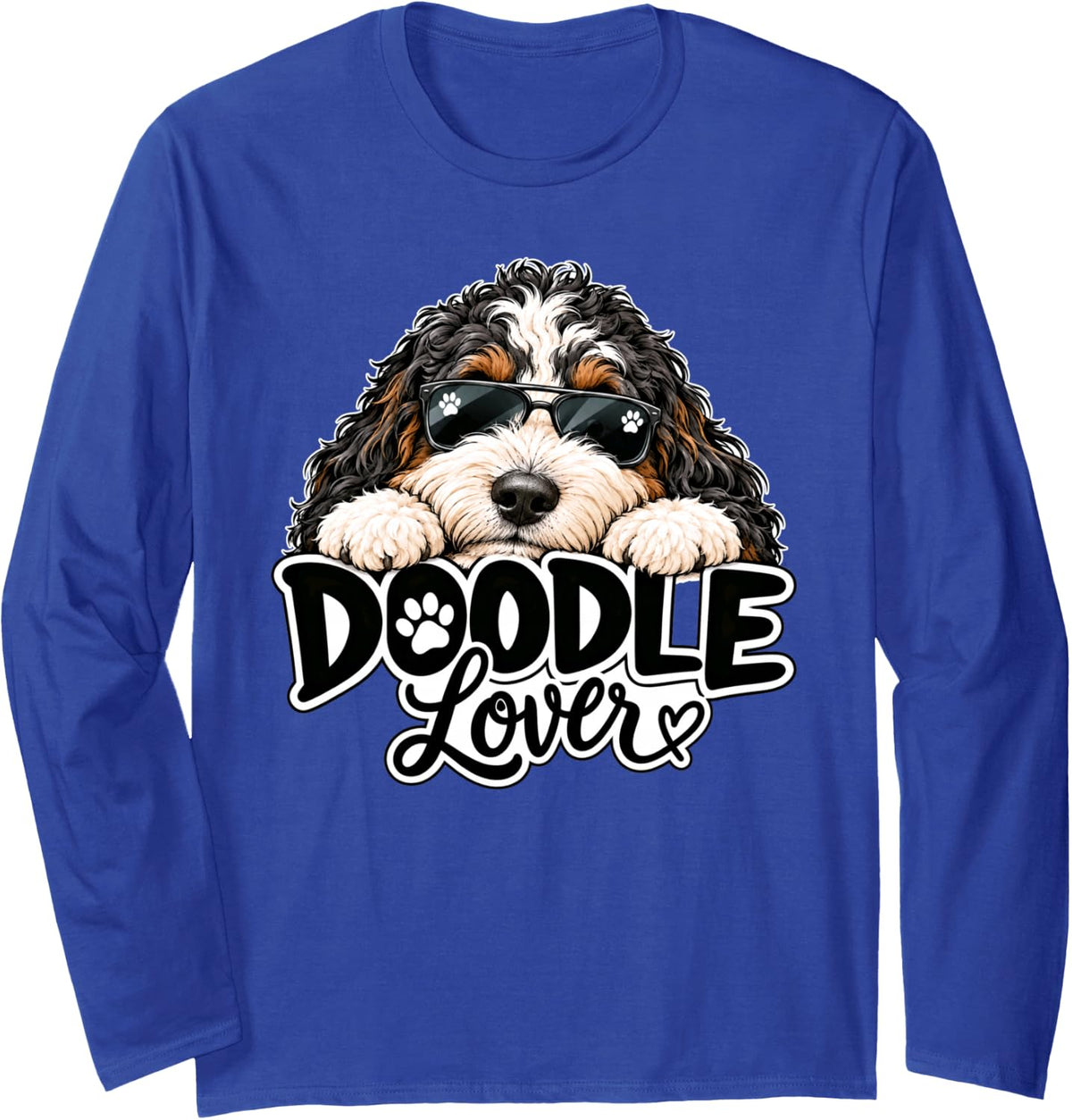 Bernedoodle Doodle Lover Peeking Sunglasses Dog Mom Dog Dad Long Sleeve T-Shirt - Adult Unisex Royal Blue
