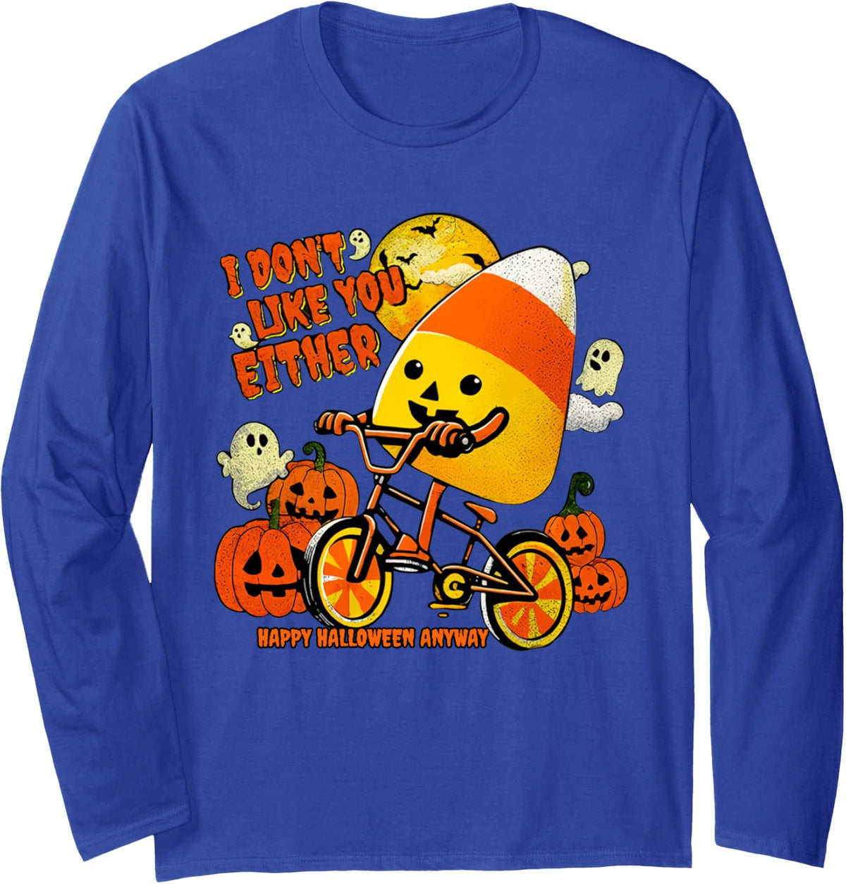 I Don't Like You Either Halloween Costume Team Candy Corn Long Sleeve T-Shirt - Adult Unisex Royal Blue