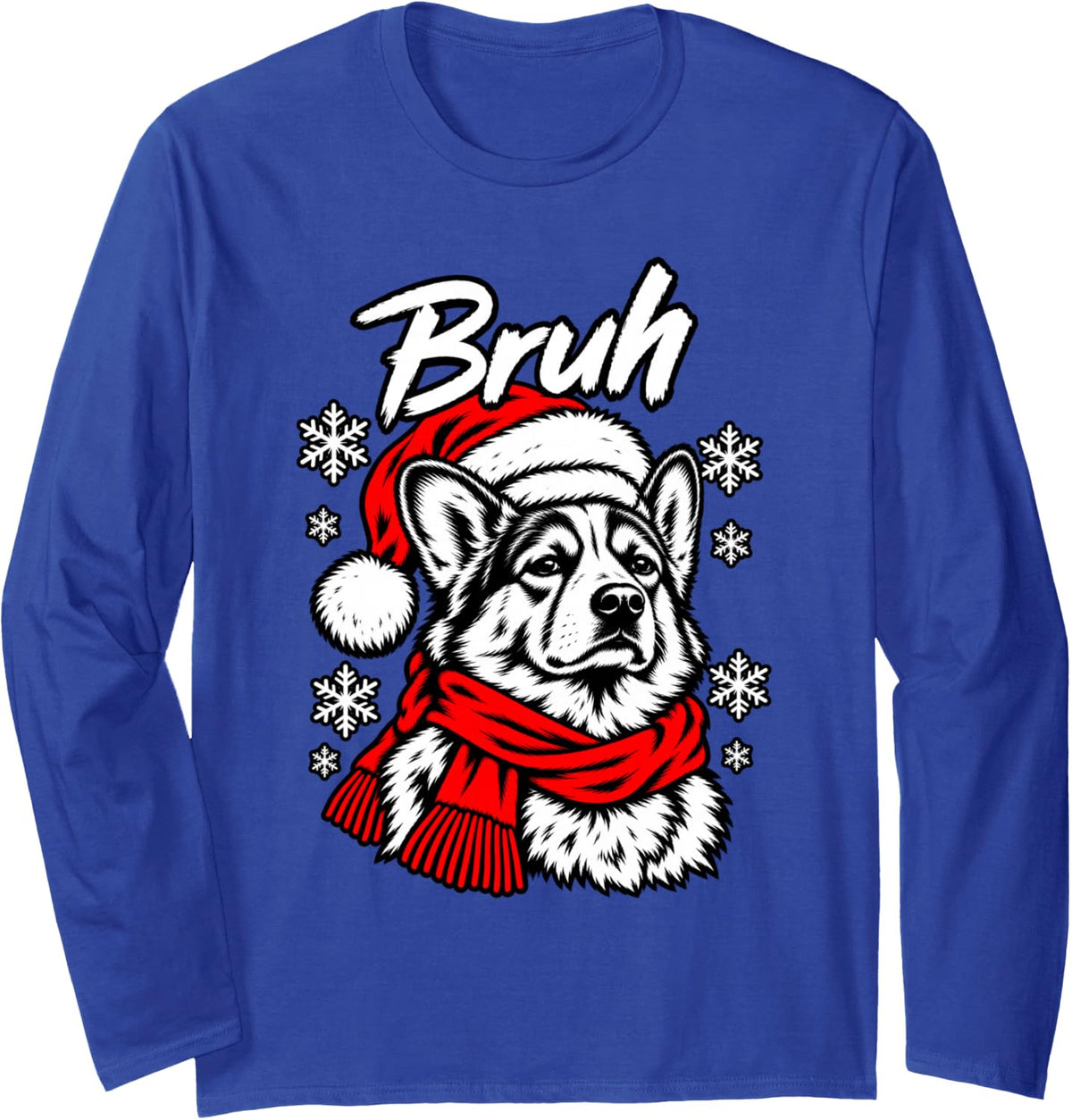 Bruh Unamused Pembroke Welsh Corgi Christmas Dog Tee Long Sleeve T-Shirt - Adult Unisex Royal Blue