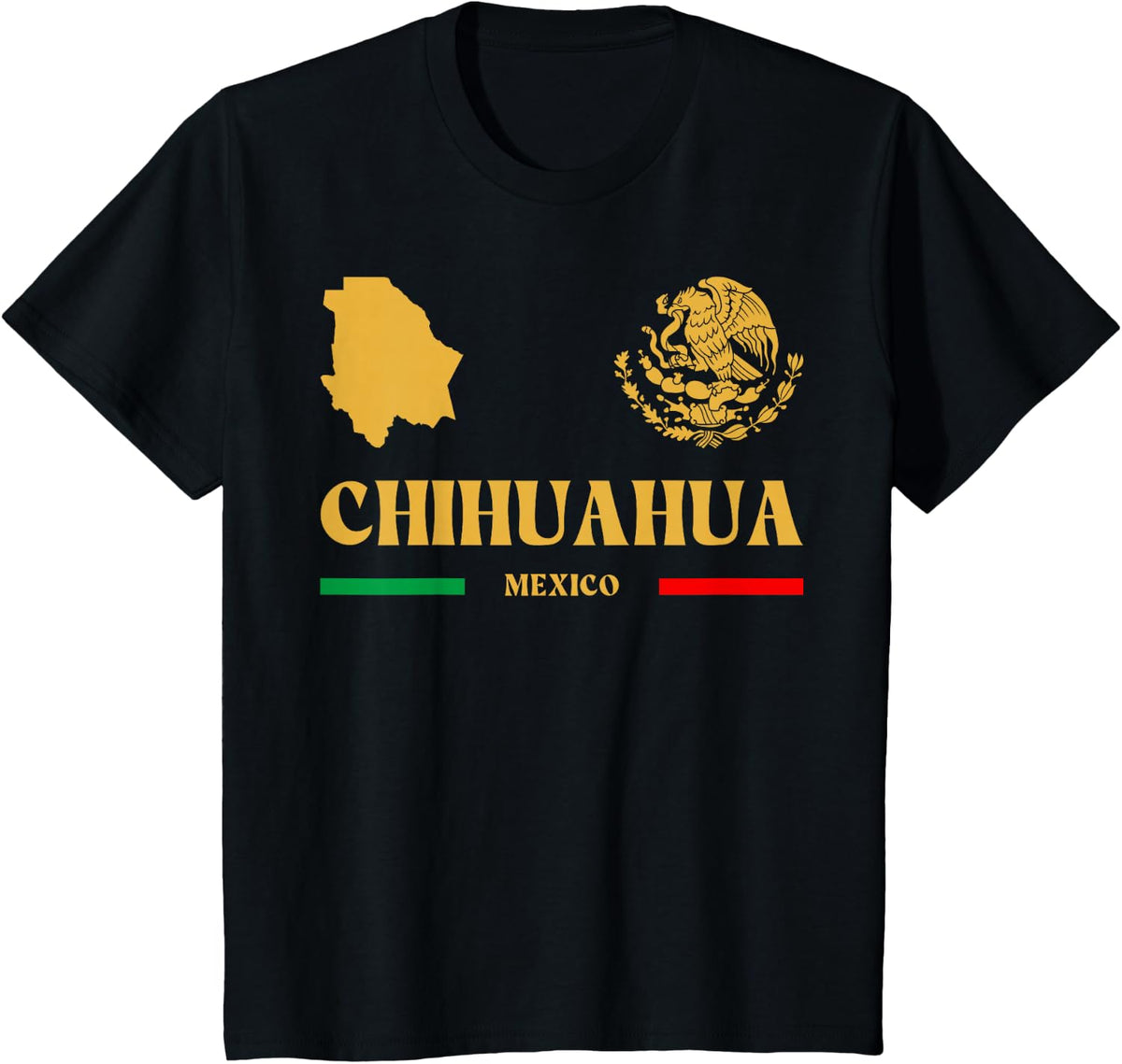 Chihuahua Mexico with Mexican Emblem, Chihuahua Mexico T-Shirt - Black